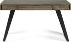 SIMPLIHOME Lowry Desk - 54-Inch Wide Solid Acacia Wood and Metal Writing Desk in Distressed Grey, Modern Industrial Home Office Computer Table with 2 Drawers and Flip-Down Keyboard Tray