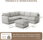 Waterproof Cloud Sectional Couches for Living Room,High Backrest Down Filled Couch,6 Seater Oversized Modular U-Shaped Sofas with Ottoman,Detachable Sofa Covers,Light Grey
