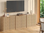 Evermagin 94.5" Oak Buffet Cabinet with Storage, Large Sideboard Cabinet, Boho Accent Credenza, Fluted Console Table with Doors for Dining Room, Kitchen, and Living Room