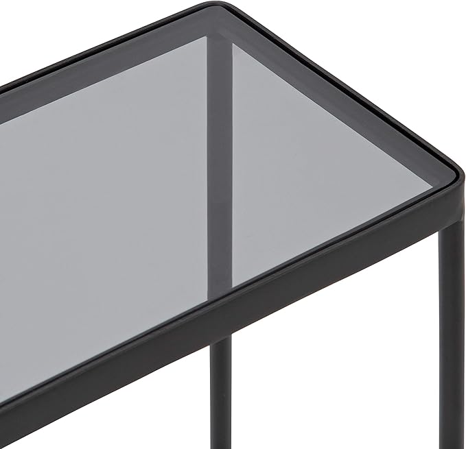 Kate and Laurel Trubey Modern Side Table, 15.75" x 8" x 24.6", Black, Contemporary End Table with Practical Storage Rack Underneath