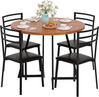 VECELO 35” Round Dining Table Set with 4 Cushioned Padded Chairs for Kitchen, Breakfast Nook, or Living Room, Wood-Grain Tabletop & Heavy-Duty Steel Frame, Easy Assembly, Walnut