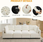 Modular Sectional Cloud Sofa Bed, 8-Seater Convertible Sofa Couch with Ottoman, Modern Deep Seat Sleeper Sofa for Living Room, Chenille Beige