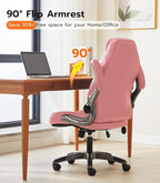 Office Desk Chair, Ergonomic Computer Chair with Padded Flip-Up Arms and Adjustable Lumbar Support, PU Leather Executive Chair with Tilt Lock and 360° Swivel Rolling Wheels for Work, Study