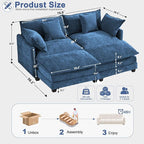 Expandable L-Shaped Sectional Sofa with Ottoman for Apartments, 77" Cloud Chenille Sofa, Create a U-Shape Layout with Optional 2nd Ottoman, Solid Wood Frame, Easy Assembly