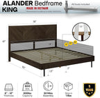 Acacia Alander King Bed Frame and Headboard Solid Wood Platform Bed, Scandinavian Signature Wood Bed Compatible with All Mattress Types, Non-Slip and Noise-Free Bed Frame King, Mocha