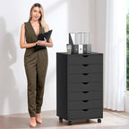 Simple Deluxe 7-Drawer Chest, Office File Cabinet with Wheels, Black