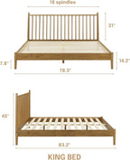 NTC Inno Wooden Bed Frame with Headboard, Solid Oak and Rubber Wood Foundation with Silent Slats and Wood Central Supports, 1000 Lb Capacity, Effortless Assembly, King - Teak Look