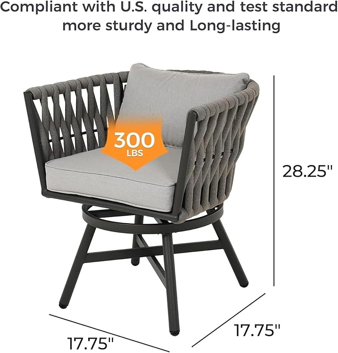 Grand patio 7-Piece Outdoor Dining Set for 6, Patio Dining Furniture Set for 6 Swivel Rope Wicker Chairs & 1 Extendable Rectangular Dining Table, Light Gray Brown