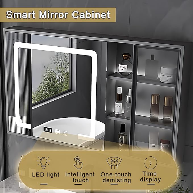 White 36IN Modern Bathroom Vanity - Wall-Mounted Bathroom Storage Cabinet & Bathroom Vanity with Sink, Bathroom Medicine Cabinet Wall Mounted, Defogging & Led Lighting | Bathroom Cabinet Slim