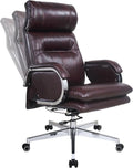 Genuine Leather Modern Executive Chair High-Back Support 90 to 150 Degrees Tilt and Upholstered Home Desk Chair with Base 360LB Capacity Swivel Computer Office Chair (Brown)