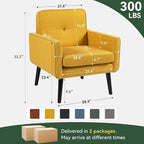 Accent Chair Set of 2, Fabric Modern Chair with Wooden Frame, Cozy Armchair Reading Chair with Comfy Back for Apartment, Living Room, Bedroom, Waiting Room, Small Space, Corner, Yellow