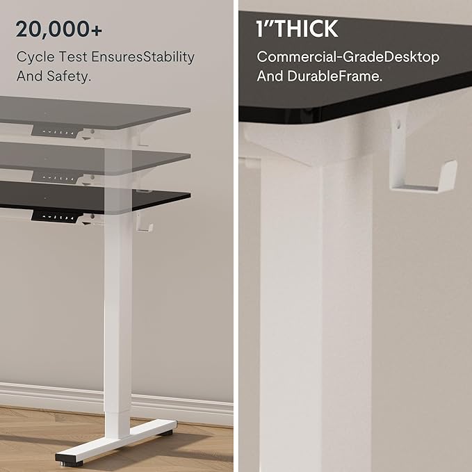 FLEXISPOT EN1 One-Piece Standing Desk, 40 x 24 Inches Large Height Adjustable Desk, Electric Sit Stand Desk Home Office Table Computer Workstation (White Frame + Black Desktop, 2 Packages)