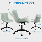 YOUNIKE Office Chair, Armless Desk Chair with Wheels, Home Office Computer Task Chairs, Modern Faux Leather Padded Vanity Chair, Adjustable Swivel Rolling Office Chair with Back, Mint Seafoam Green