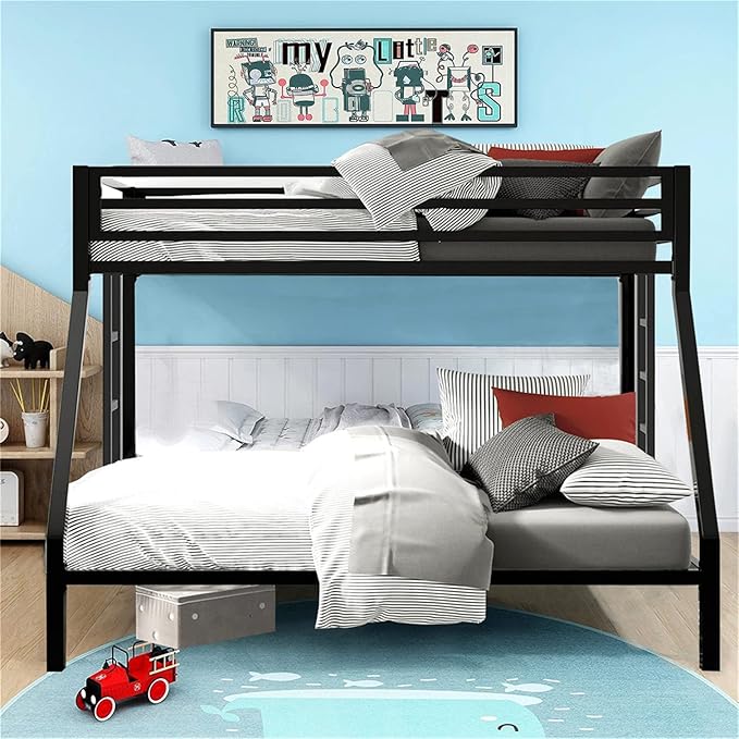 DOONREXS Upgraded Twin XL Over Queen Bunk Bed, Heavy Duty Strong Steel with Ladders and Guard Rail