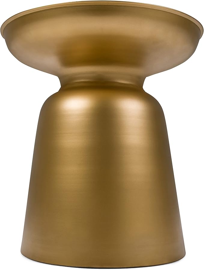 SIMPLIHOME Toby Metal Table - 17 inch Wide Solid Iron Drum Accent Table in Gold, Industrial Side or End Table for Living Room, Bedroom or Entryway with Sculptural Design, Assembled