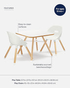 Lalo The Play Kit - Kids Table & Chairs Set with Sustainably Sourced Wood Table & 2 Non-Toxic Bucket Seat Chairs - Safe & Comfortable - Coconut/Coconut