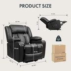 FLEXISPOT XL31 Power Lift Recliner Chair for Elderly, Electric Lift Chair with Massage & Heat, PU Leather Reclining Sofa w/Cup Holders, Side Pockets for Living Room Bedroom(Medium Size,Black)