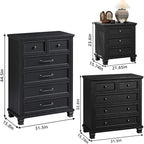 Farmhouse Bedroom Dresser and Nightstand Set of 4, 6 Drawer Tall & 5 Drawers Dresser & 3 Drawer Nightstand Set with Wooden Legs, Rustic Wood Bedroom Furniture for Livingroom, Hallway, Black
