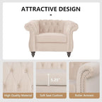 Accent Sofa Chair for Living Room, Mid Century Modern Velvet Upholstered Armchair, Oversized Comfy Single Couch Chair with Cushion, Tufted Chesterfield Sofa Couch for Home, Bedroom, Apartment (Beige)