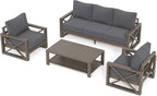 UDPATIO Aluminum Patio Furniture Set, 4 Piece Faux Wood Outdoor Patio Sets with Coffee Table, Metal Patio Furniture Set Modern Outdoor Sectional for Deck Porch Patio, Dark Grey