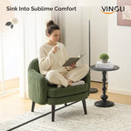 VINGLI 30.3" Wide Modern Barrel Accent Armchair with Track Armrest, Solid Wooden Legs, Comfy Upholstered Club Chair,Round Single Home Sofa for Living Room, Bedroom, Reading Room, Corduroy Green