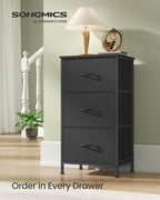 SONGMICS Dresser for Bedroom, Chest of Drawers, Steel, MDF, 3 Non-Woven Fabric Drawers, Storage Organizer Unit, Closet, Entryway, Ink Black and Ebony Black ULGS313B01S