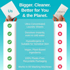 Laundry Detergent Sheets - Unscented, Hypoallergenic, Plant-Based Travel Laundry Sheets with Coconut & Soapberry Extract, Colors & Whites, 50 Pack