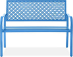 Best Choice Products Outdoor Bench 2-Person Metal Steel Benches Furniture for Garden, Patio, Porch, Entryway w/Geometric Backrest, 790lb Capacity - Ocean Blue