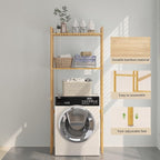 2 Tier Over The Toilet Organizer Rack Bamboo, Freestanding Bathroom Toilet Storage Shelf, Space Saving and Easy to Install, Adjustable Feet, Adjustable Bottom Rod