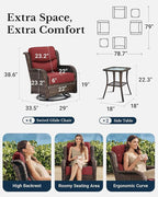 HILLGA Luxury Patio Furniture Set with 6-inch Thick Cushion, Outdoor High Back Swivel Rocker Patio Chairs, 6PCS Wicker Conversation Set for Deck Yard and Poolside, Burgundy (V2)