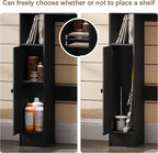ChooChoo Over The Toilet Storage Cabinet, Farmhouse Bathroom Shelf Over Toilet with Adjustable Shelves, Above Toilet Storage Cabinet with Sliding Door for Bathroom, Laundry Room, Black