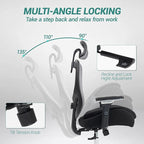 450 LBS Big and Tall Office Chair, Heavy Duty Executive Chair w/4D Arms, Ergonomic Computer Home Desk Chair, Swivel Mesh Chair w/2D Lumbar Support, Adjustable Headrest, Tilt Lock-Black and Grey