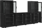 Crosley Furniture Essen 3-Piece Modern Glass Door Sideboard Buffet Cabinet and Kitchen Storage Pantry Set, Black