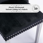 Velvet Upholstered Dining Chairs Set of 8, Modern Style Kitchen Side Chairs with Nailhead Trim and Silver Plated Leg, Metal Pulling Ring for Dining Room Living Room(Black)