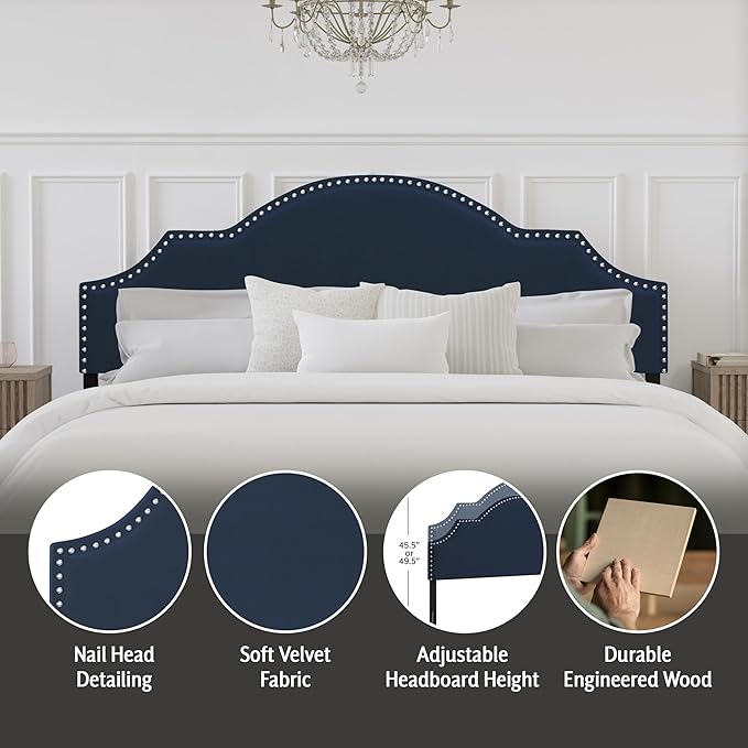 Hillsdale Cynthia Upholstered King Adjustable Headboard, Navy