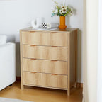 Fluted 4 Drawer Tall Dresser for Bedroom, Mid Century Modern Nightstand with Drawers, Tall Bedside Table for Closet Cloth, Living Room End Table with Storage for Dorm -Natural