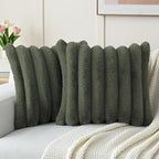 FUTEI Olive Green Decorative Throw Pillow Covers 26x26 Inch Set of 2, Square Soft Faux Rabbit Fur Big Striped Pillow Sham,Home Decor for Couch Sofa Bed Living Room