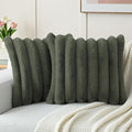 FUTEI Olive Green Decorative Throw Pillow Covers 22x22 Inch Set of 2, Square Soft Faux Rabbit Fur Big Striped Cushion Cover,Home Decor for Couch Sofa Bed Living Room