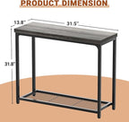 32" Small Console Table, 2-Tier Narrow Entryway Table, Sofa Table with Mesh Shelves, Console Tables for Living Room, Hallway, Entryway, Farmhouse Console Table with Storage, Oak Grey