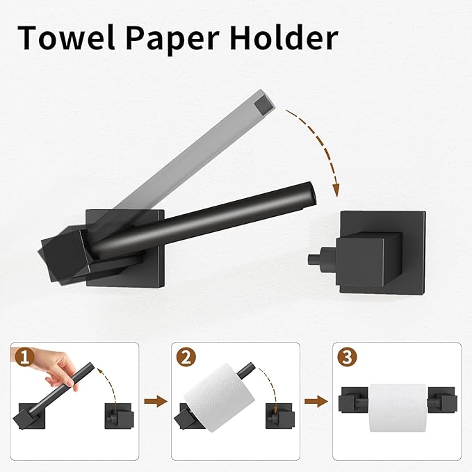 Matte Black Bathroom Accessories Set, 4 Pieces Bathroom Hardware Set with Towel Racks for Bathroom,16 Inch Towel Bar, Stainlless Steel Bathroom Set Wall Mounted