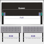 KOMFOTT Linen Upholstered Headboard for Full & Queen Size Bed Frame, Modern Tufted Button Bed Headboard with Solid Rubber Wood Legs, Rectangular Headboard with Adjustable Width, Gray