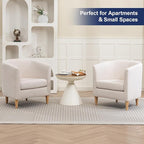 Accent Barrel Chair, Modern Comfy Living Room Chairs with Armrest Small Reading Chair with Cozy Soft Padded for Bedroom Reception Room Cafe, White