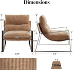 Mid-Century Accent Chair Set of 2, Comfy Chenille Fabric Side Chair with Armrest, Upholstered Leisure Chair with Bronze Metal Frame for Living Room Reception Room, Khaki