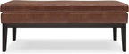 SIMPLIHOME Carlson 45-inch Wide Vegan Faux Leather Ottoman Bench in Distressed Black with Solid Wood Frame for Living Room, Entryway, or Bedroom