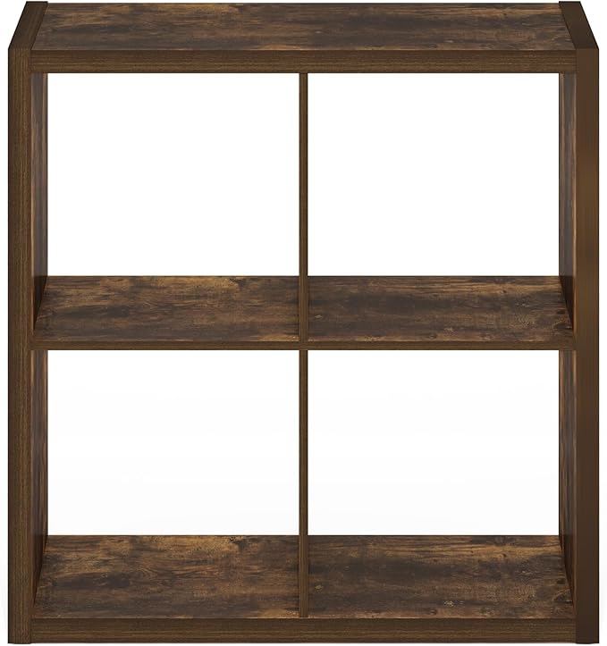 Furinno Cubicle Book Shelf, 4-Cube Bookself, Thick Frame Bookcase with Reversible Open Back, 14.6 x 30 x 30, for Living Room, Bedroom, Home Office, Amber Pine