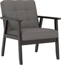 Modern Accent Chair with Arm Rest, Upholstered Linen Fabric Leisure Chair Comfy Side Chair with Backrest Button and Wooden Frame for Living Room Bedroom Reading(Gray)