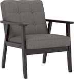 Modern Accent Chair with Arm Rest, Upholstered Linen Fabric Leisure Chair Comfy Side Chair with Backrest Button and Wooden Frame for Living Room Bedroom Reading(Gray)