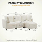 3-Seater Modular Sectional Cloud Sofa with Ottoman, L-Shaped Couch for Living Room, Modern Convertible Deep Seats Sofa, Chenille Beige
