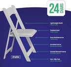 Simplex Furniture Modern White Resin Foldable Chair - 24 Pack, Stackable, Lightweight, Indoor/Outdoor, Rental Grade - Folding Chairs with Padded Seats