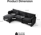108" Modern L-Shaped Sectional Sofa with USB & Type-c Port Charger, Modular Cloud Couch, Deep Seating Chenille Fabric 4-Seater with Ottoman and Pillows for Living Room (Black)